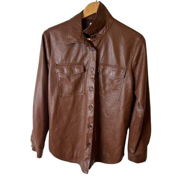 Anine Bing Hutton Shirt Faux Vegan Leather Button-Down Jacket Size S - Picture 8 of 11